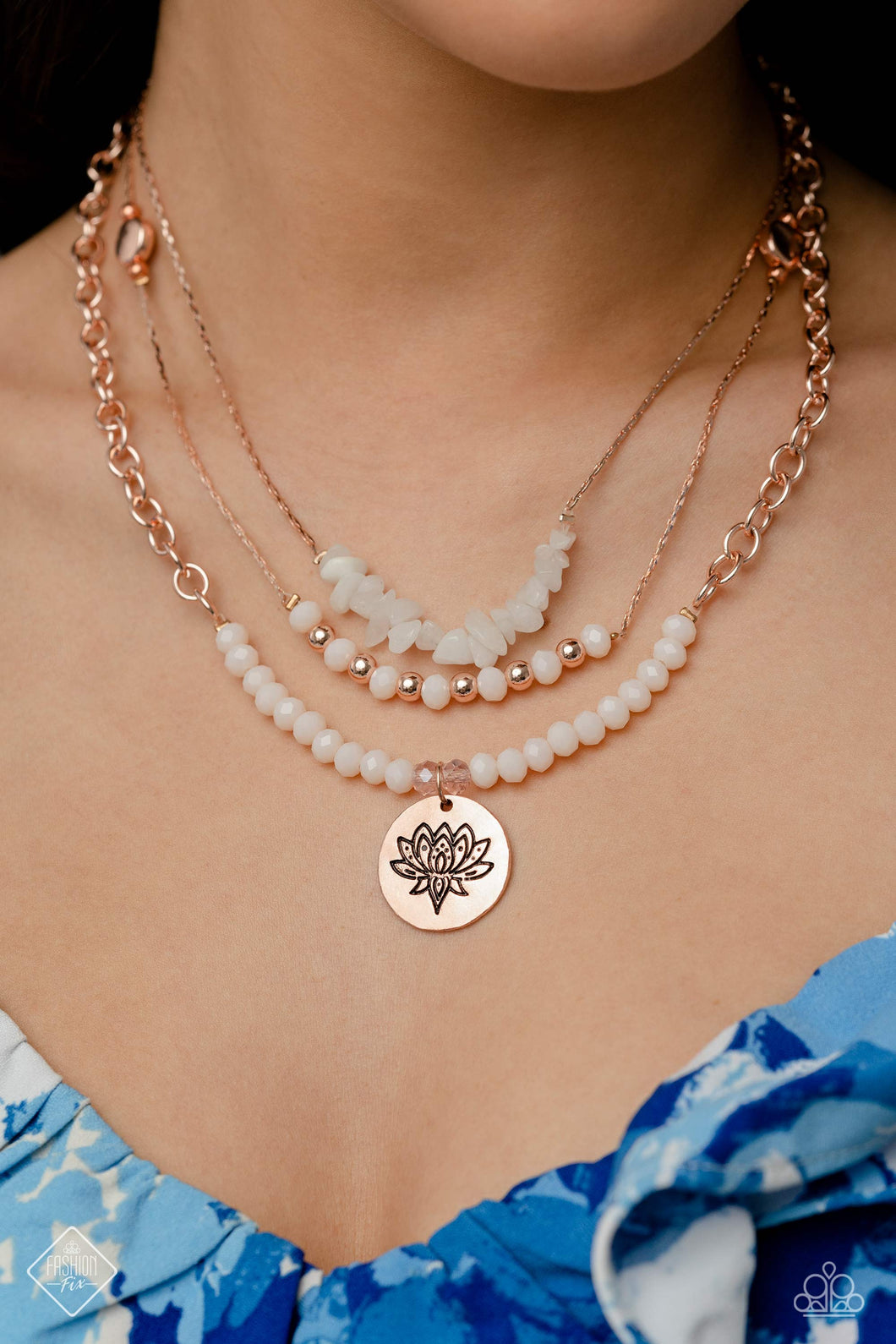 Paparazzi “Lotus Luxury” Rose Gold Necklace Earring Set