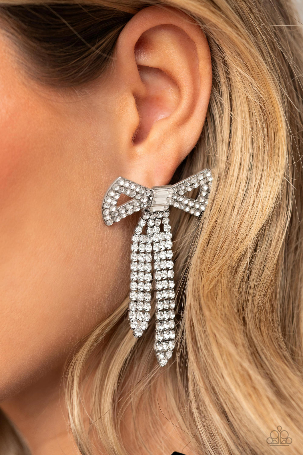 Paparazzi “Just BOW With It” White Post Earrings