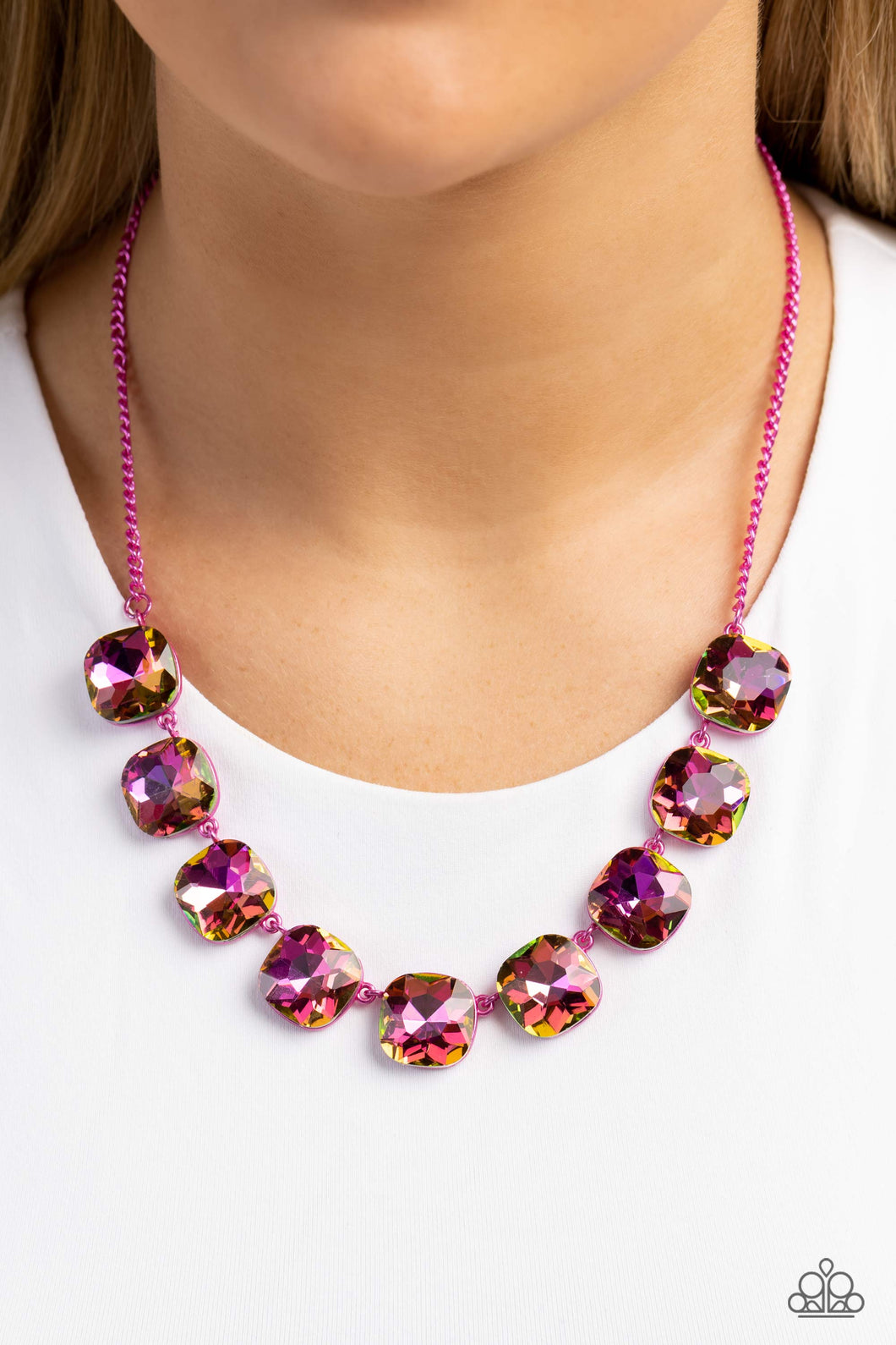 Paparazzi “Combustible Command” Pink Necklace Earring Set