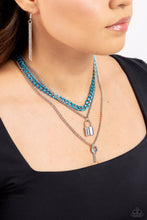Load image into Gallery viewer, Paparazzi “Locked Labor” Blue Necklace Earring Set
