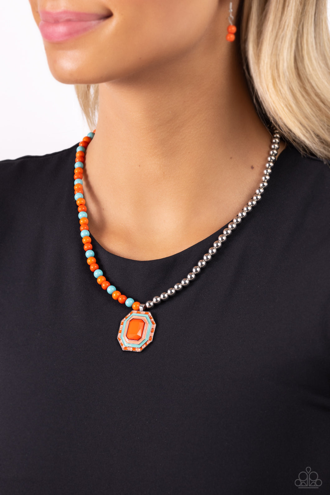 Paparazzi “Contrasting Candy” Orange Necklace Earring Set