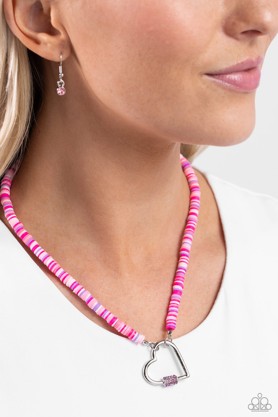 Paparazzi “Clearly Carabiner”  Pink Necklace Earring Set