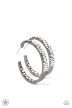Load image into Gallery viewer, Paparazzi “Glitzy By Association” Gunmetal Hoops
