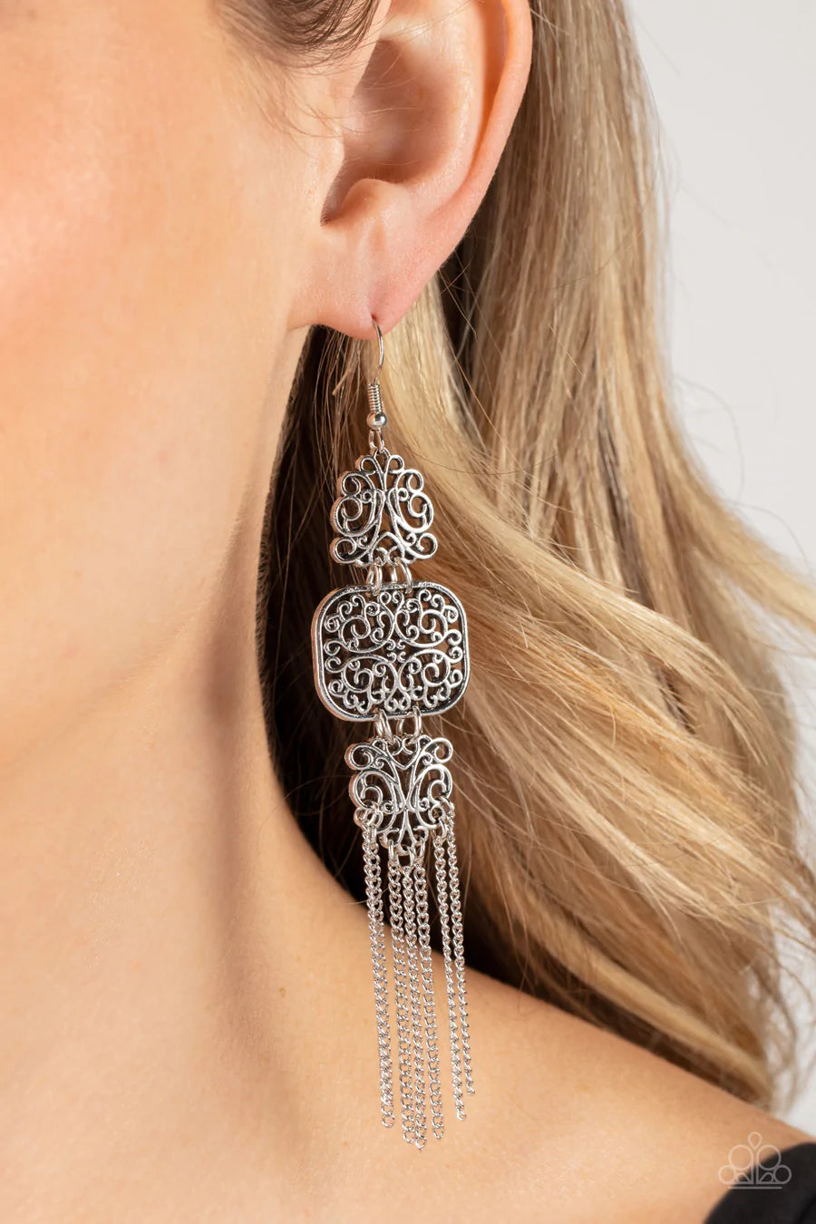 Paparazzi “Eastern Elegance” Silver - Dangle Earrings