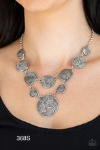 Load image into Gallery viewer, Paparazzi “Vintage Vault” Metallic Patchwork” Silver Necklace Earring Set - Cindysblingboutique
