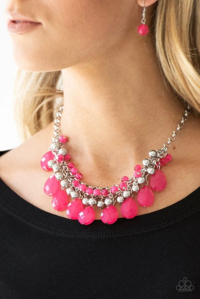 Paparazzi “Trending Tropicana” -  Pink Necklace Earring Set