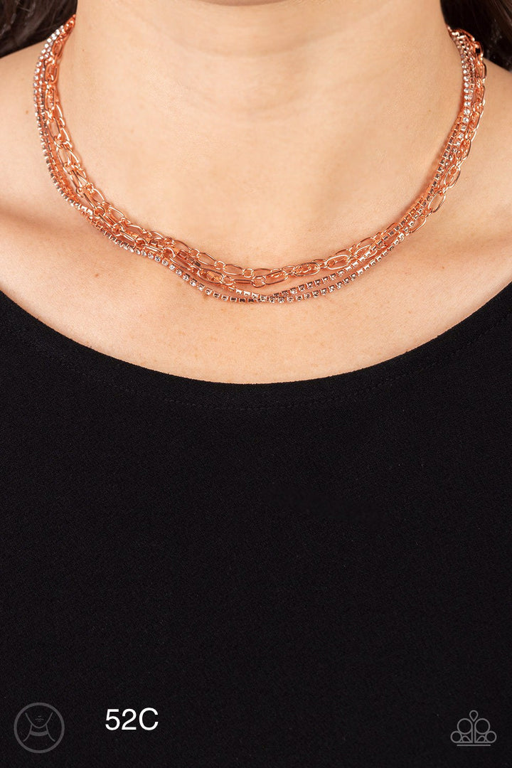 Paparazzi “Glitter and Gossip” Copper Choker Necklace Earring Set - CindysBlingBoutique